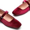 imageTrary Mary Jane Shoes Women Woven Flats for Women Dressy Ballet Flats Squared Toe Mary Jane Flats ShoesVelvet Burgundy