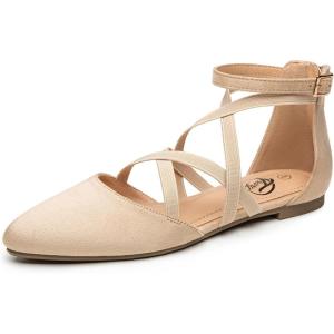 imageTrary Flats for Women Mary Jane Shoes Women Ballet Flats with Elastic Ankle Straps Comfortable Pointed Toe Dress Shoes for Office or Casual WearNude