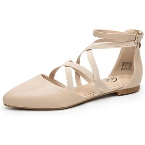 imageTrary Flats for Women Mary Jane Shoes Women Ballet Flats with Elastic Ankle Straps Comfortable Pointed Toe Dress Shoes for Office or Casual WearNudepu