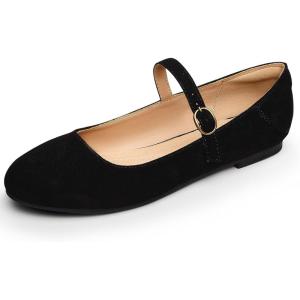 imageTrary Mary Jane Ballet Flats Black Flats for Women Ankle Strap Dressy Comfortable FlatsBlack Suede