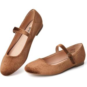 imageTrary Mary Jane Ballet Flats Black Flats for Women Ankle Strap Dressy Comfortable FlatsBrownVelvet