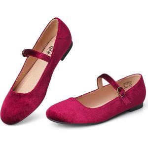 imageTrary Mary Jane Ballet Flats Black Flats for Women Ankle Strap Dressy Comfortable FlatsBurgundyVelvet