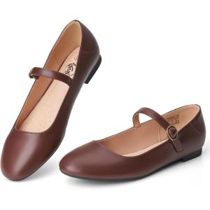 imageTrary Mary Jane Ballet Flats Black Flats for Women Ankle Strap Dressy Comfortable FlatsCoffee