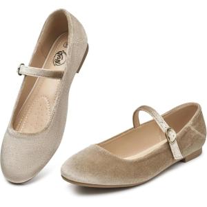 imageTrary Mary Jane Ballet Flats Black Flats for Women Ankle Strap Dressy Comfortable FlatsNudeVelvet
