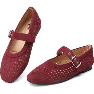 imageTrary Mary Jane Shoes Women Mary Jane Flats for Women Ballet Flats Shoes Round Toe Mary Jane Flats Shoes Dressy ComfortableAburgundy