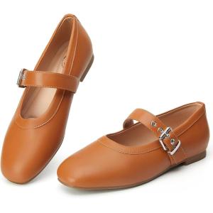 imageTrary Mary Jane Shoes Women Mary Jane Flats for Women Ballet Flats Shoes Round Toe Mary Jane Flats Shoes Dressy ComfortablePu Brown