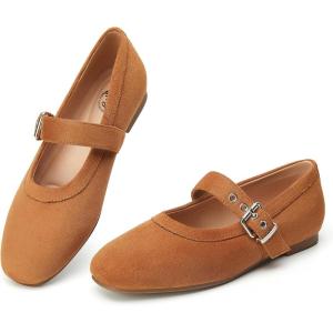 imageTrary Mary Jane Shoes Women Mary Jane Flats for Women Ballet Flats Shoes Round Toe Mary Jane Flats Shoes Dressy ComfortableSuede Brown
