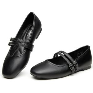 imageTrary Mary Jane Shoes Women Square Toe Flats for Women Dressy Ballet Flat Mary Jane Flats with Buckle Strap Comfortable Slip On Casual ShoesBlack