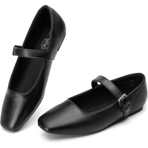 imageTrary Mary Jane Shoes Women Woven Flats for Women Dressy Ballet Flats Squared Toe Mary Jane Flats ShoesPu Black