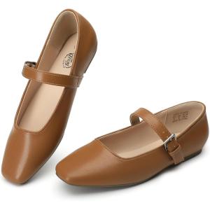 imageTrary Mary Jane Shoes Women Woven Flats for Women Dressy Ballet Flats Squared Toe Mary Jane Flats ShoesPu Brown