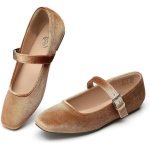 imageTrary Mary Jane Shoes Women Woven Flats for Women Dressy Ballet Flats Squared Toe Mary Jane Flats ShoesVelvet Brown
