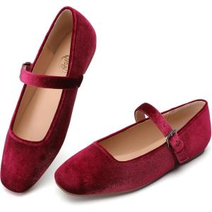 imageTrary Mary Jane Shoes Women Woven Flats for Women Dressy Ballet Flats Squared Toe Mary Jane Flats ShoesVelvet Burgundy