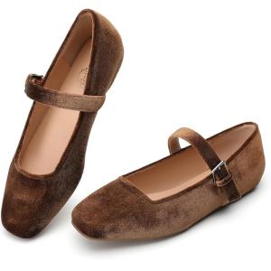 imageTrary Mary Jane Shoes Women Woven Flats for Women Dressy Ballet Flats Squared Toe Mary Jane Flats ShoesVelvet Coffee