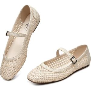 imageTrary Mary Jane Shoes Women Woven Flats for Women Dressy Ballet Flats Squared Toe Mary Jane Flats ShoesWhite Woven