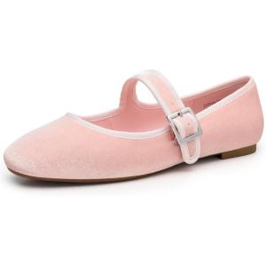 imageTrary Womens Ballet FlatsSquare Toe Velvet Mary Jane Shoes WomenComfortable Dress Shoes for Women DressyPink Velvet