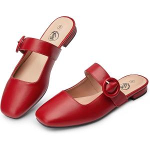 imageTrary Mules for Women Mary Jane Mules with Adjustable Buckle Flats for Women Slip On Shoes Loafers for Casual Work TravelRed