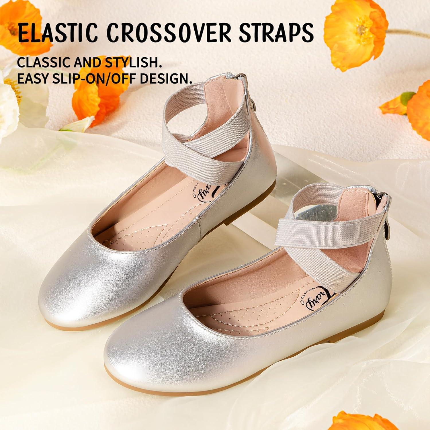 imageTrary Girls Dress Shoes with Crossover Straps Ballet Flats Mary Jane Shoes for Girls