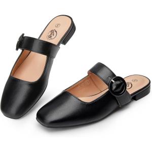 imageTrary Mules for Women Mary Jane Mules with Adjustable Buckle Flats for Women Slip On Shoes Loafers for Casual Work TravelBlack