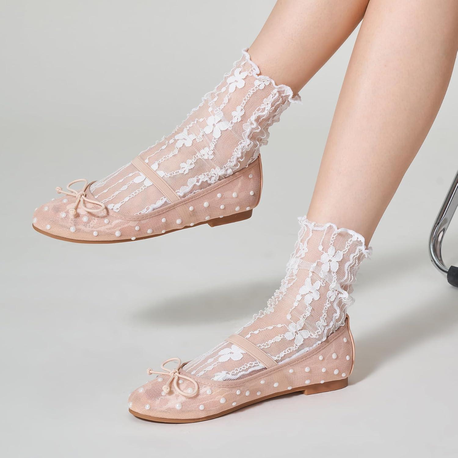 imageTrary Flats for Women Closed Round Toe Ballet Flats Mary Jane Shoes Women with Elastic Strap Cute Bowknot Comfortable Dress Shoes for AllYear Daily Work Casual WearMesh Nude