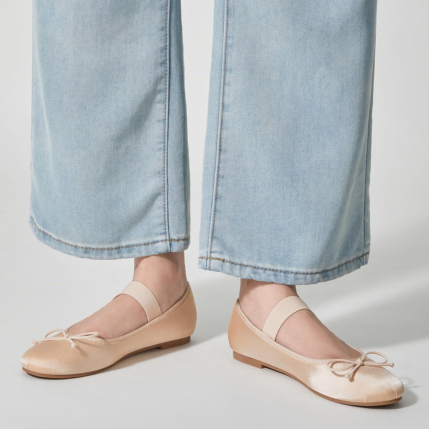imageTrary Flats for Women Closed Round Toe Ballet Flats Mary Jane Shoes Women with Elastic Strap Cute Bowknot Comfortable Dress Shoes for AllYear Daily Work Casual WearApricot