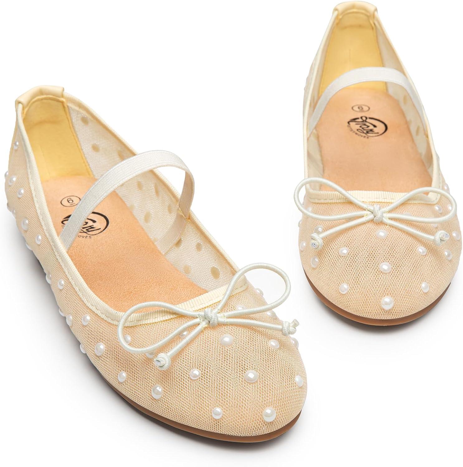 imageTrary Flats for Women Closed Round Toe Ballet Flats Mary Jane Shoes Women with Elastic Strap Cute Bowknot Comfortable Dress Shoes for AllYear Daily Work Casual WearMesh Yellow