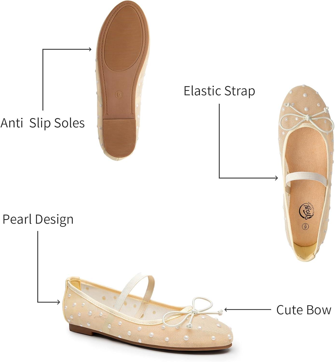 imageTrary Flats for Women Closed Round Toe Ballet Flats Mary Jane Shoes Women with Elastic Strap Cute Bowknot Comfortable Dress Shoes for AllYear Daily Work Casual WearMesh Yellow