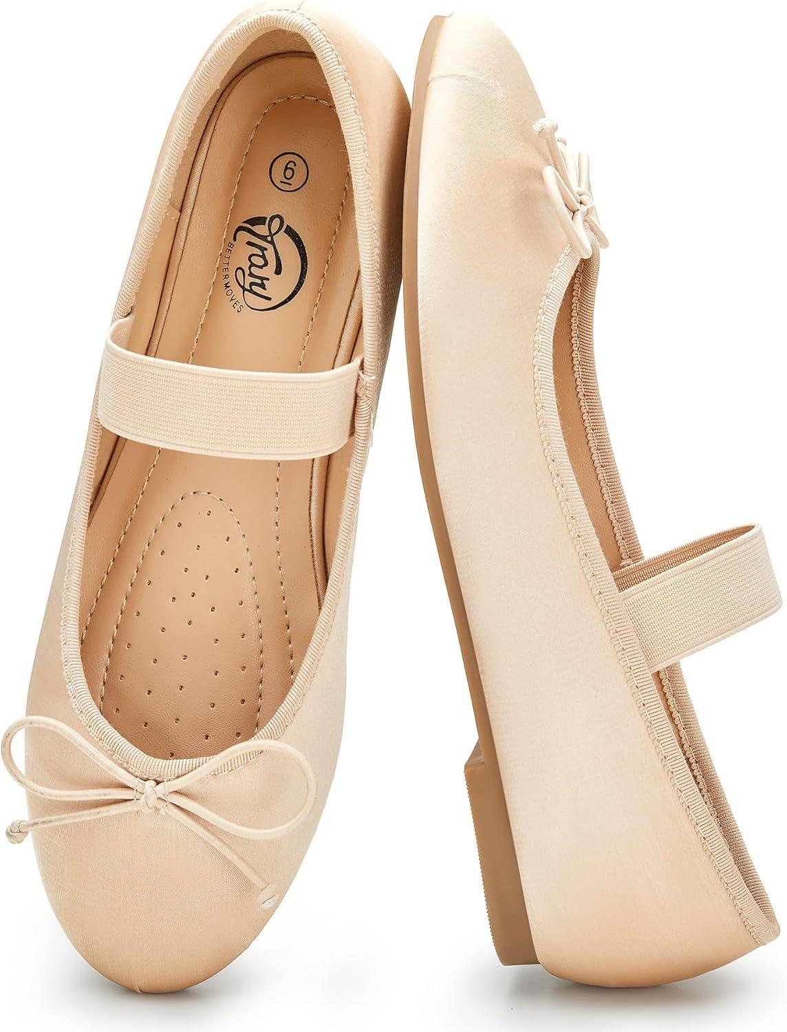 imageTrary Flats for Women Closed Round Toe Ballet Flats Mary Jane Shoes Women with Elastic Strap Cute Bowknot Comfortable Dress Shoes for AllYear Daily Work Casual WearApricot