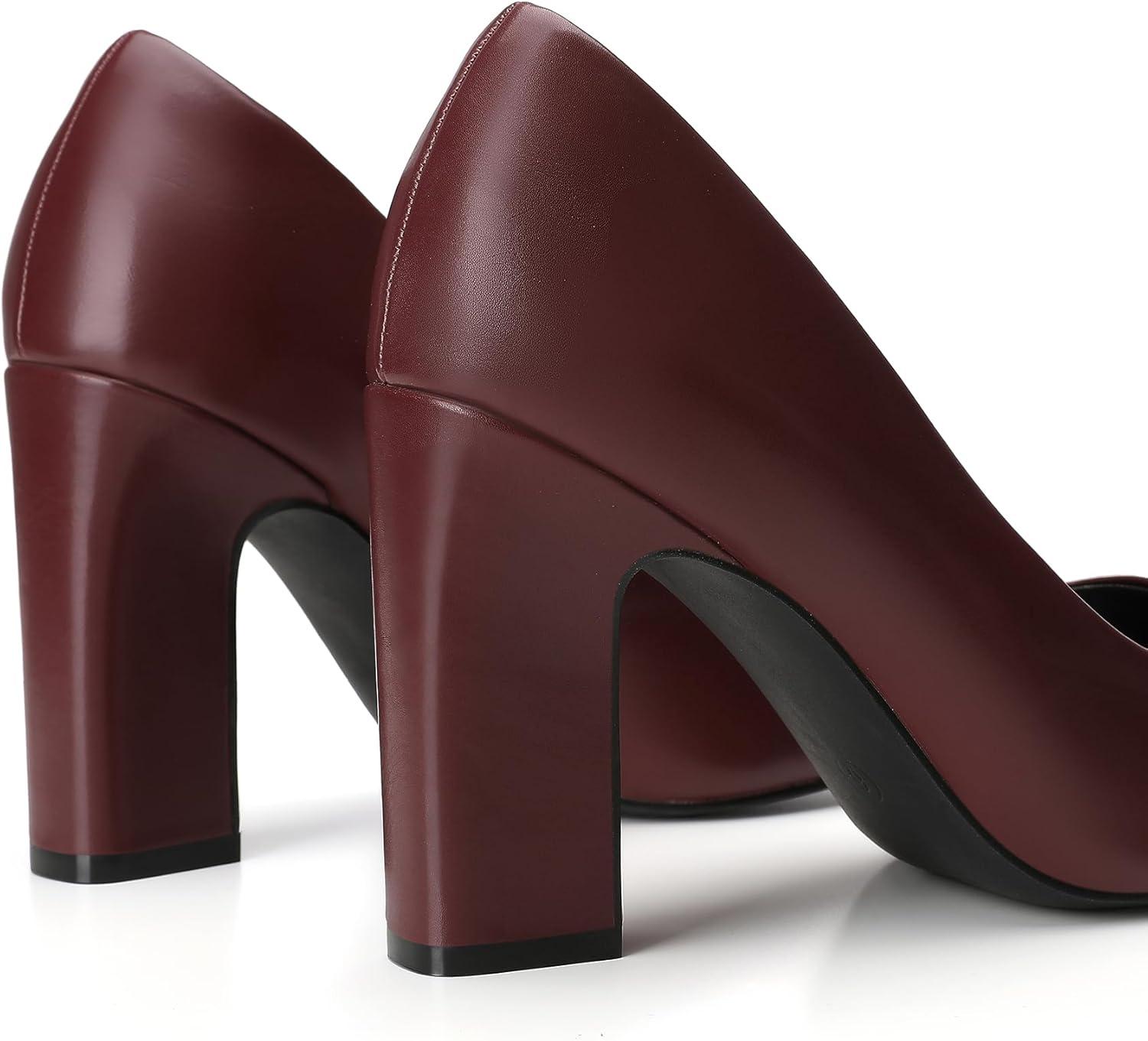 imageTrary Heels for Women Closed Pointed Toe Chunky Pumps Shoes Women Block High Heels Comfortable SlipOn Dress Office Party Wedding Shoes 354quot HeelBurgundy
