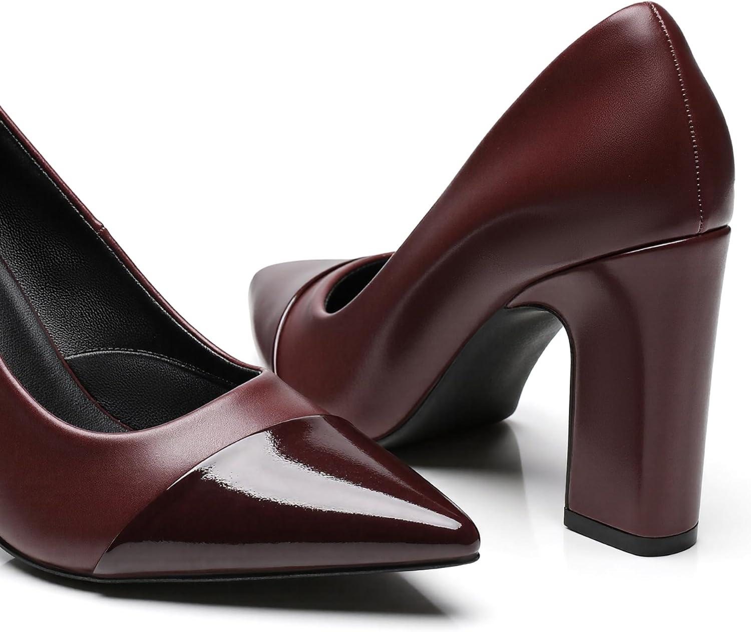imageTrary Heels for Women Closed Pointed Toe Chunky Pumps Shoes Women Block High Heels Comfortable SlipOn Dress Office Party Wedding Shoes 354quot HeelBurgundy