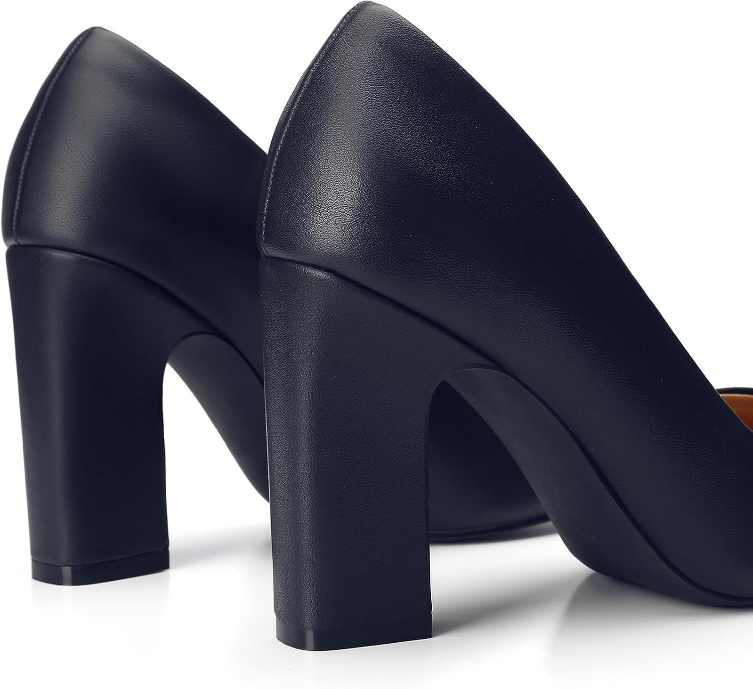 imageTrary Heels for Women Closed Pointed Toe Chunky Pumps Shoes Women Block High Heels Comfortable SlipOn Dress Office Party Wedding Shoes 354quot HeelNavy Blue