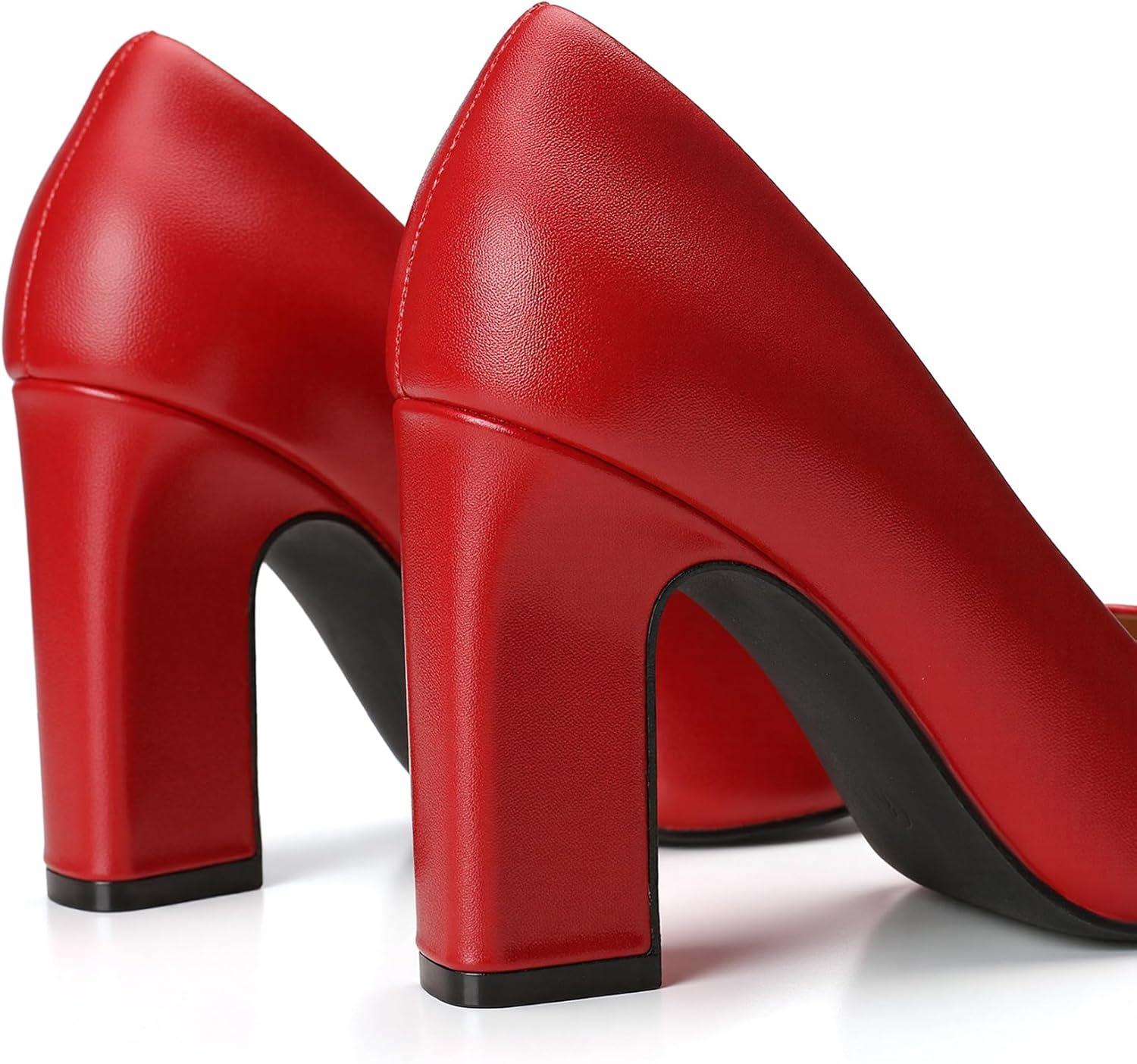 imageTrary Heels for Women Closed Pointed Toe Chunky Pumps Shoes Women Block High Heels Comfortable SlipOn Dress Office Party Wedding Shoes 354quot HeelRed