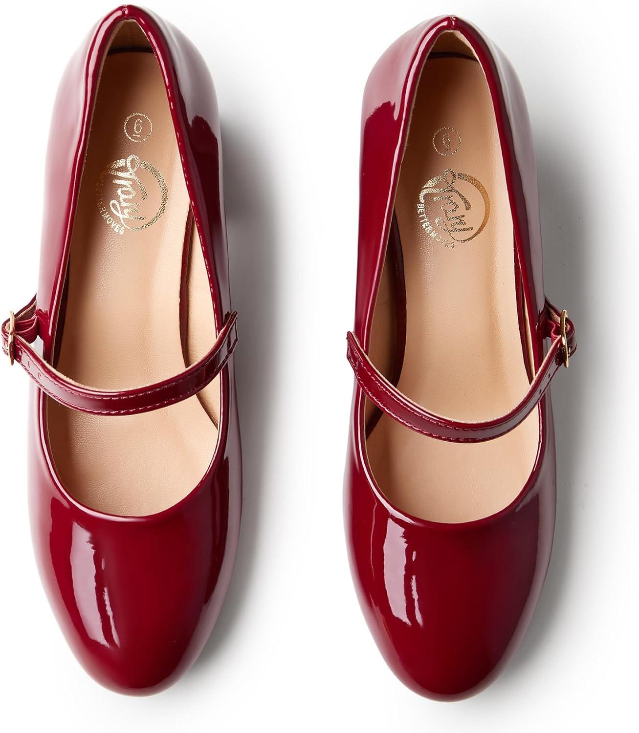 imageTrary Mary Jane Shoes Women Chunky Mary Janes Heels for Women Shoes Dressy Casual Dress Shoes for Women Block Heels Closed Toe Mary Jane PumpsBurgundy