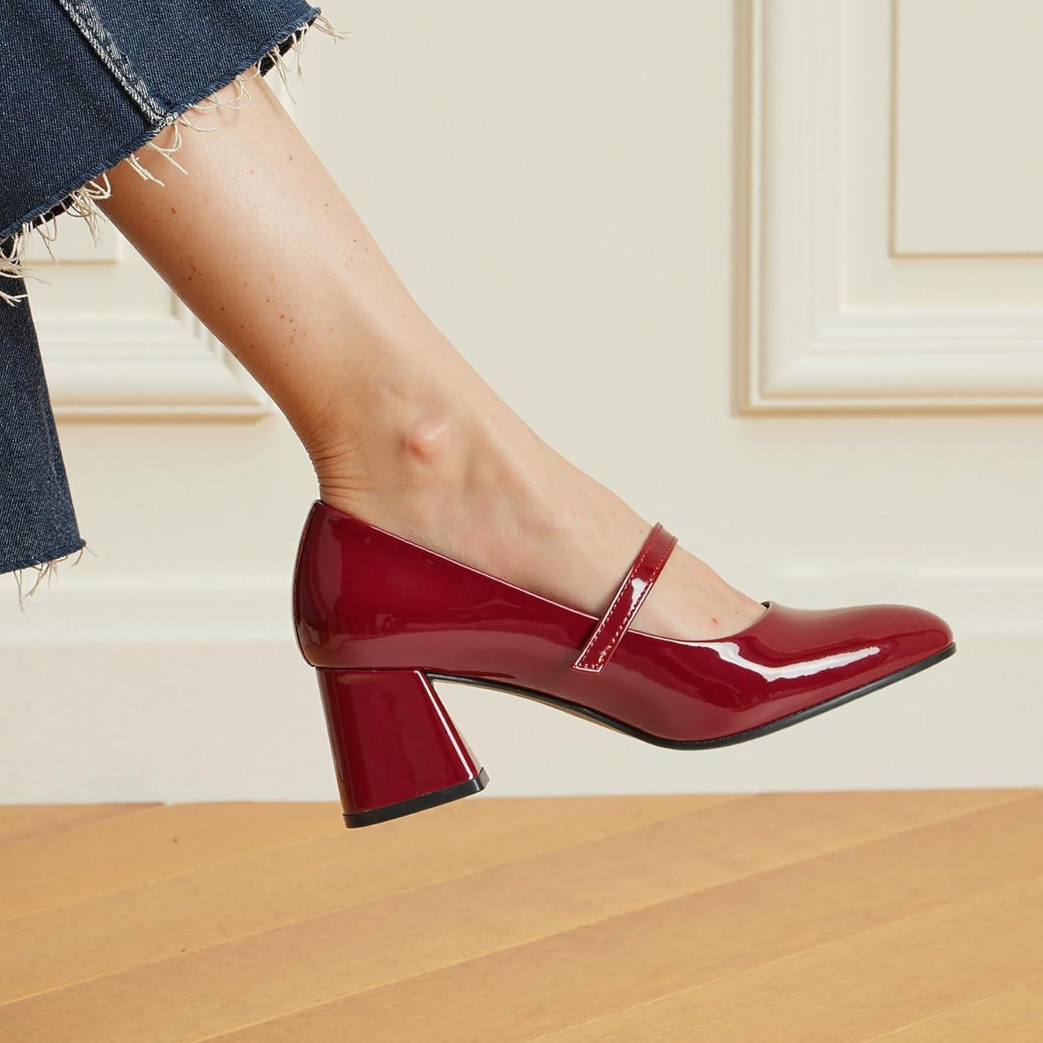 imageTrary Mary Jane Shoes Women Chunky Mary Janes Heels for Women Shoes Dressy Casual Dress Shoes for Women Block Heels Closed Toe Mary Jane PumpsBurgundy