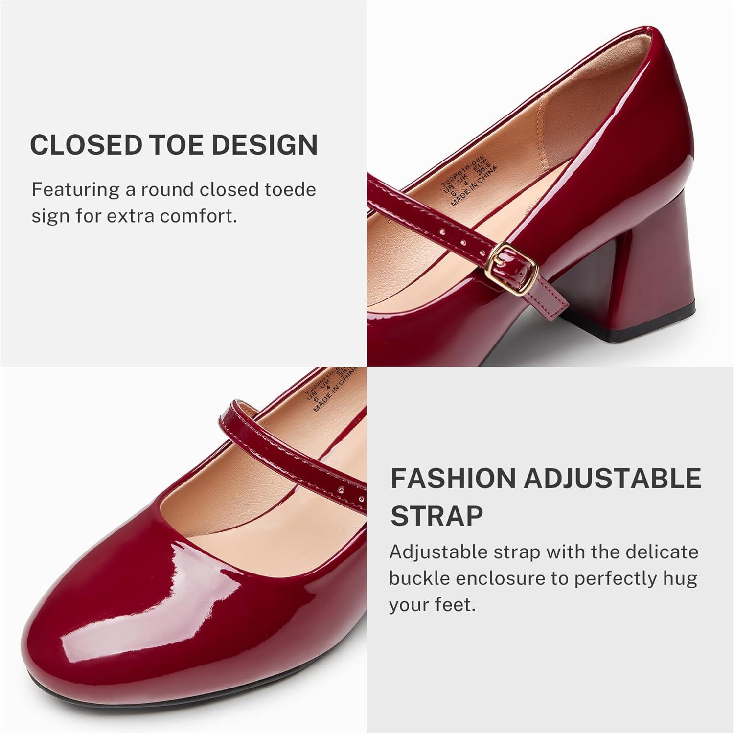 imageTrary Mary Jane Shoes Women Chunky Mary Janes Heels for Women Shoes Dressy Casual Dress Shoes for Women Block Heels Closed Toe Mary Jane PumpsBurgundy