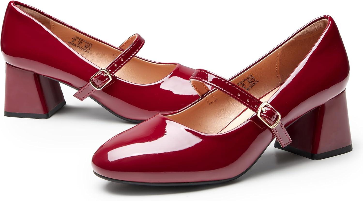 imageTrary Mary Jane Shoes Women Chunky Mary Janes Heels for Women Shoes Dressy Casual Dress Shoes for Women Block Heels Closed Toe Mary Jane PumpsBurgundy