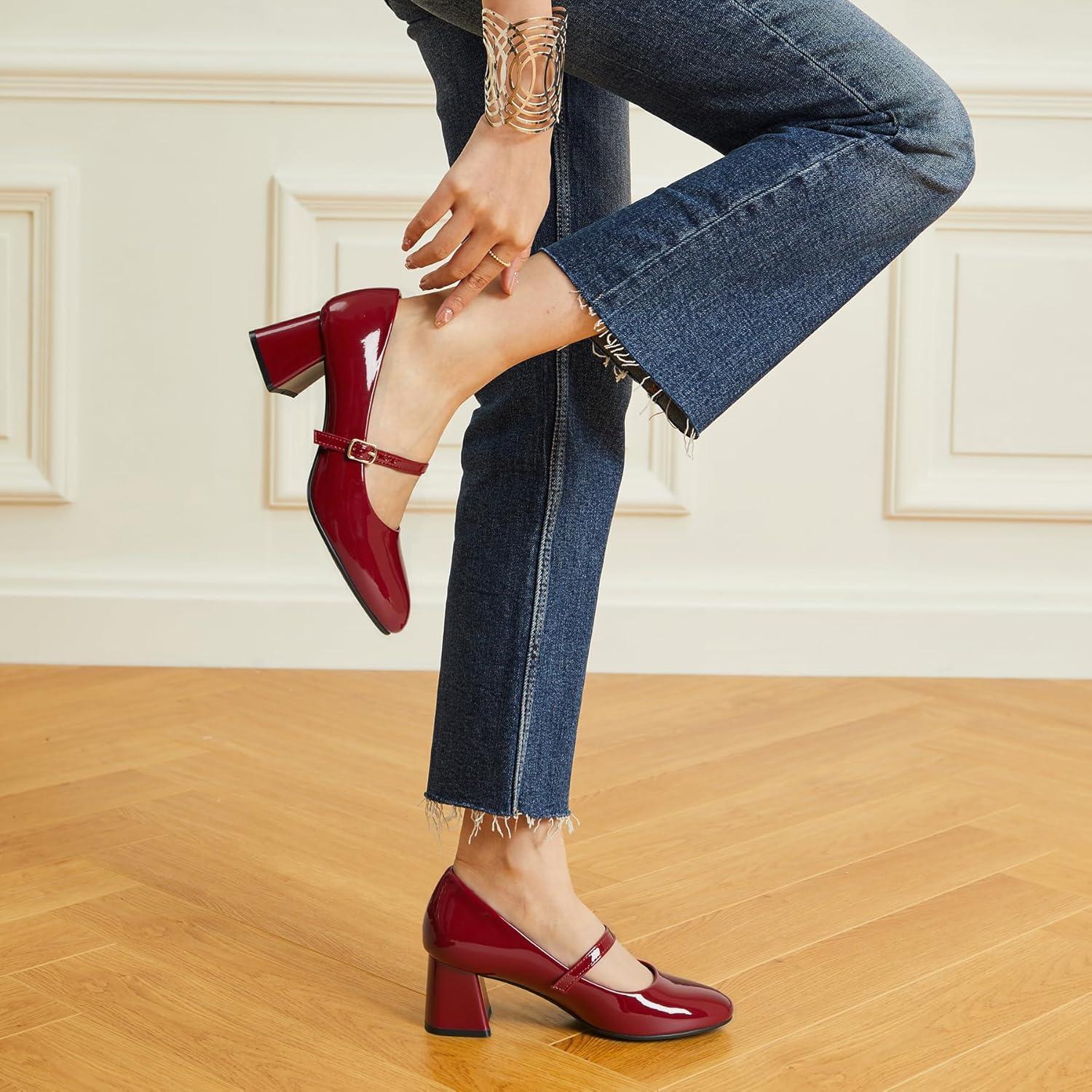 imageTrary Mary Jane Shoes Women Chunky Mary Janes Heels for Women Shoes Dressy Casual Dress Shoes for Women Block Heels Closed Toe Mary Jane PumpsBurgundy
