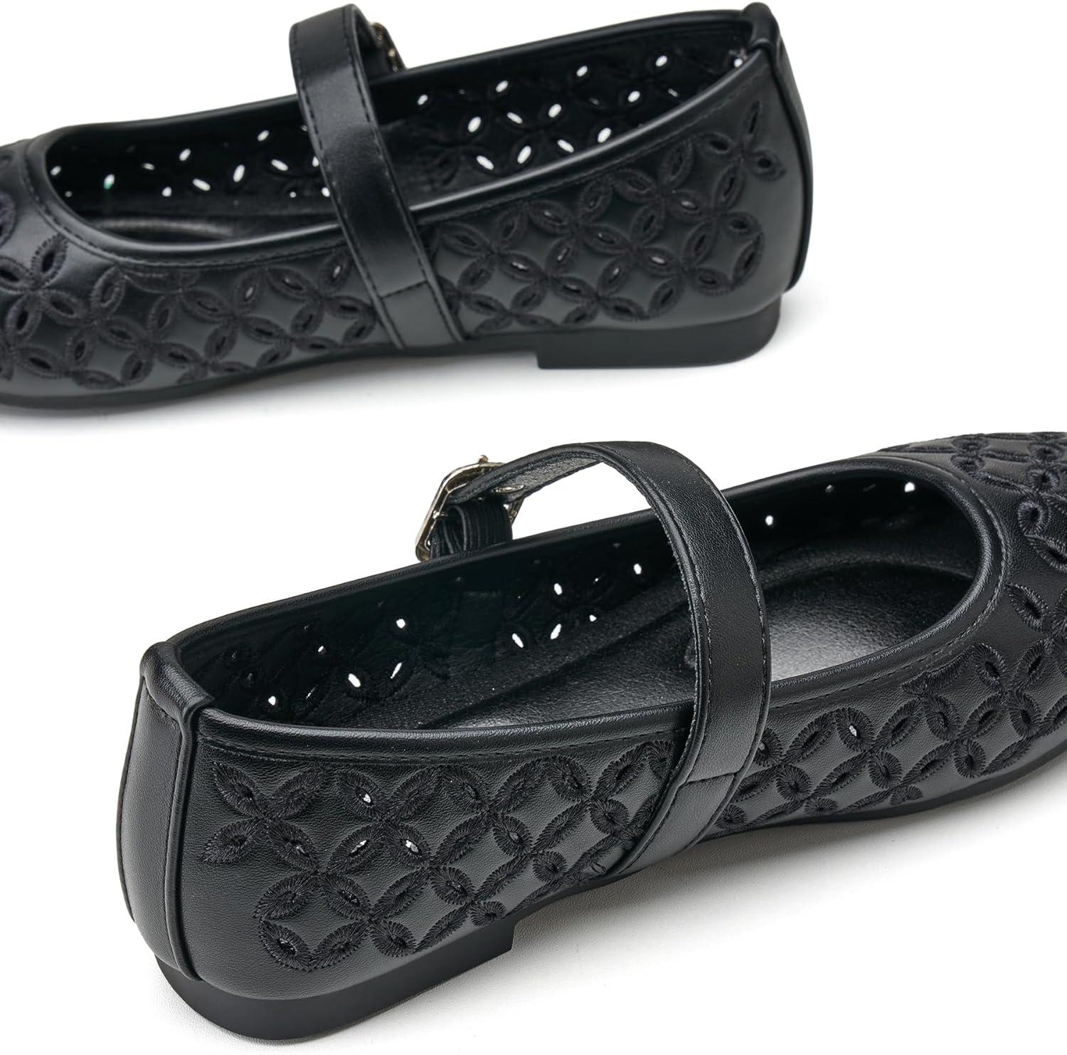 imageTrary Mary Jane Shoes Women Hollow Flats for Women Ballet Flats Shoes Squared Toe Mary Jane Flats Ankle Strap Flats Shoes Dressy ComfortableBlack