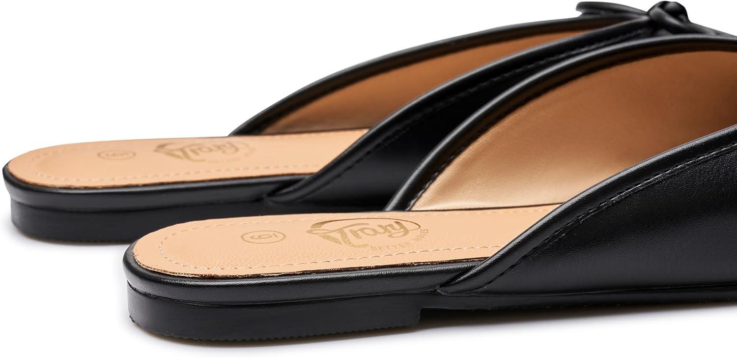 imageTrary Mules for Women 2025 Womens Mules Slip on Comfortable Bow Pointed Toe Womens Loafers Backless Flats Mules Shoes for Women with KnotBlack