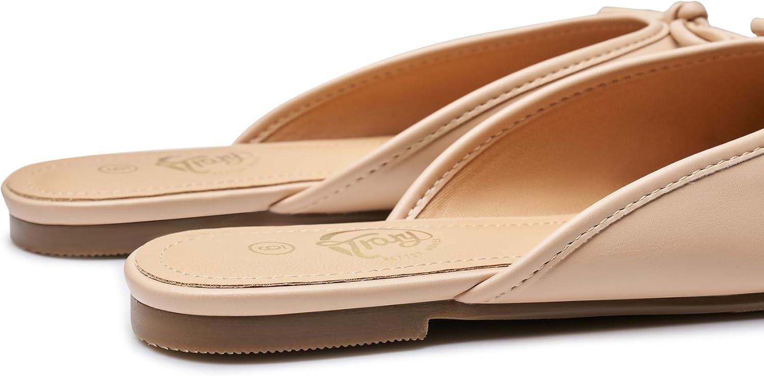 imageTrary Mules for Women 2025 Womens Mules Slip on Comfortable Bow Pointed Toe Womens Loafers Backless Flats Mules Shoes for Women with KnotNude