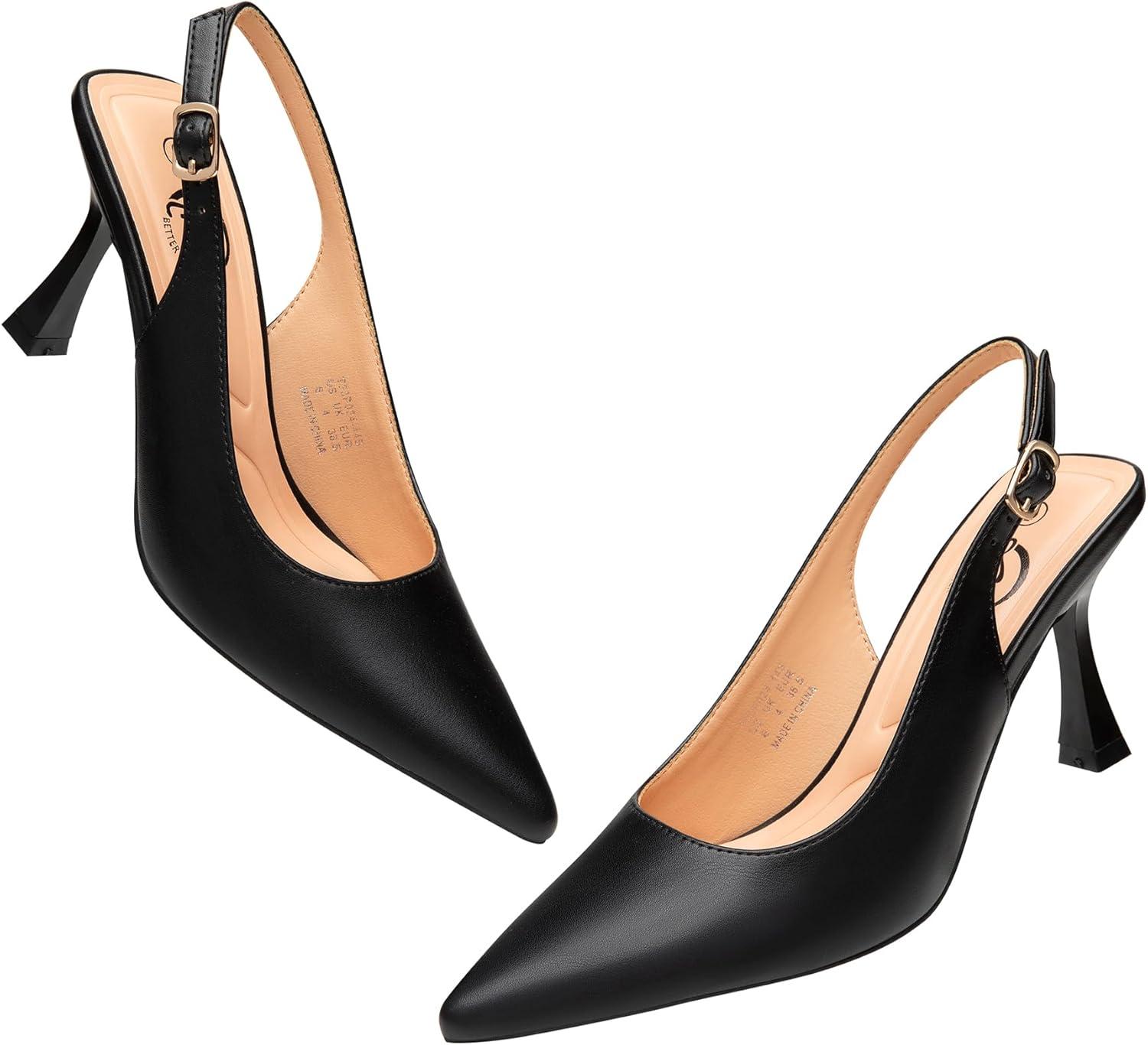 imageTrary Slingback Heels for Women  Pointed Toe Pumps Comfortable ampamp Stylish for Parties ampamp Work  32inch High Heels Rhinestone ampamp Glitter Dressy ShoesPu Black