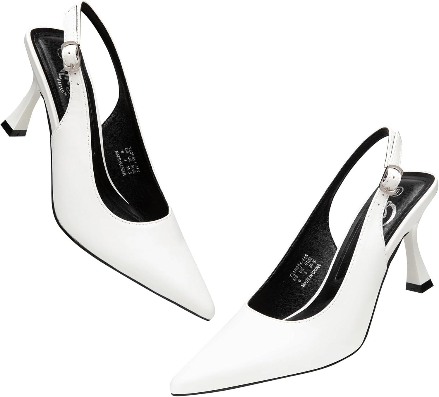 imageTrary Slingback Heels for Women  Pointed Toe Pumps Comfortable ampamp Stylish for Parties ampamp Work  32inch High Heels Rhinestone ampamp Glitter Dressy ShoesWhite