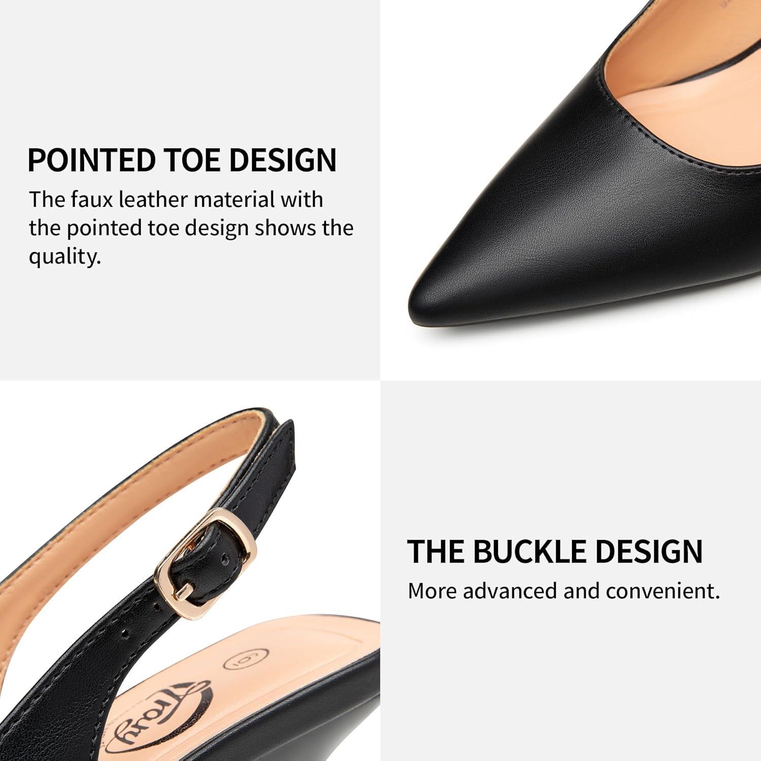 imageTrary Slingback Heels for Women  Pointed Toe Pumps Comfortable ampamp Stylish for Parties ampamp Work  32inch High Heels Rhinestone ampamp Glitter Dressy ShoesPu Black