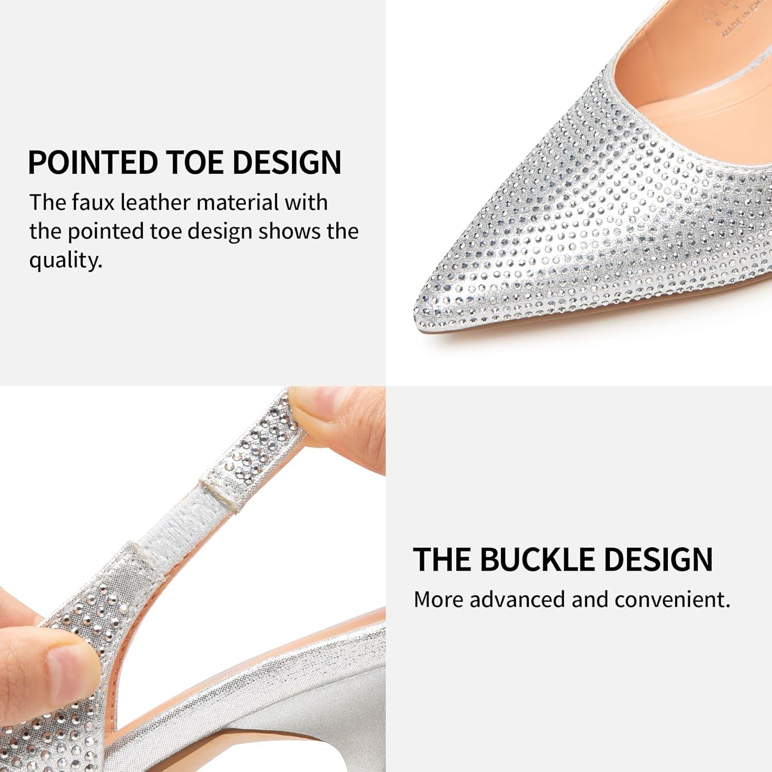 imageTrary Slingback Heels for Women  Pointed Toe Pumps Comfortable ampamp Stylish for Parties ampamp Work  32inch High Heels Rhinestone ampamp Glitter Dressy ShoesSilver