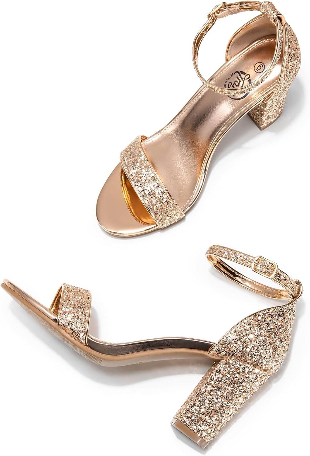 imageTrary Wedding Shoes for Bride Heels for Women Rubber Sole and Insole Provide Excellent CushionGold Sparkly