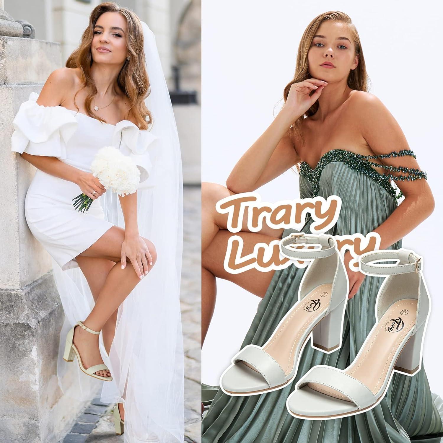 imageTrary Wedding Shoes for Bride Heels for Women Rubber Sole and Insole Provide Excellent CushionLight Gray Pu