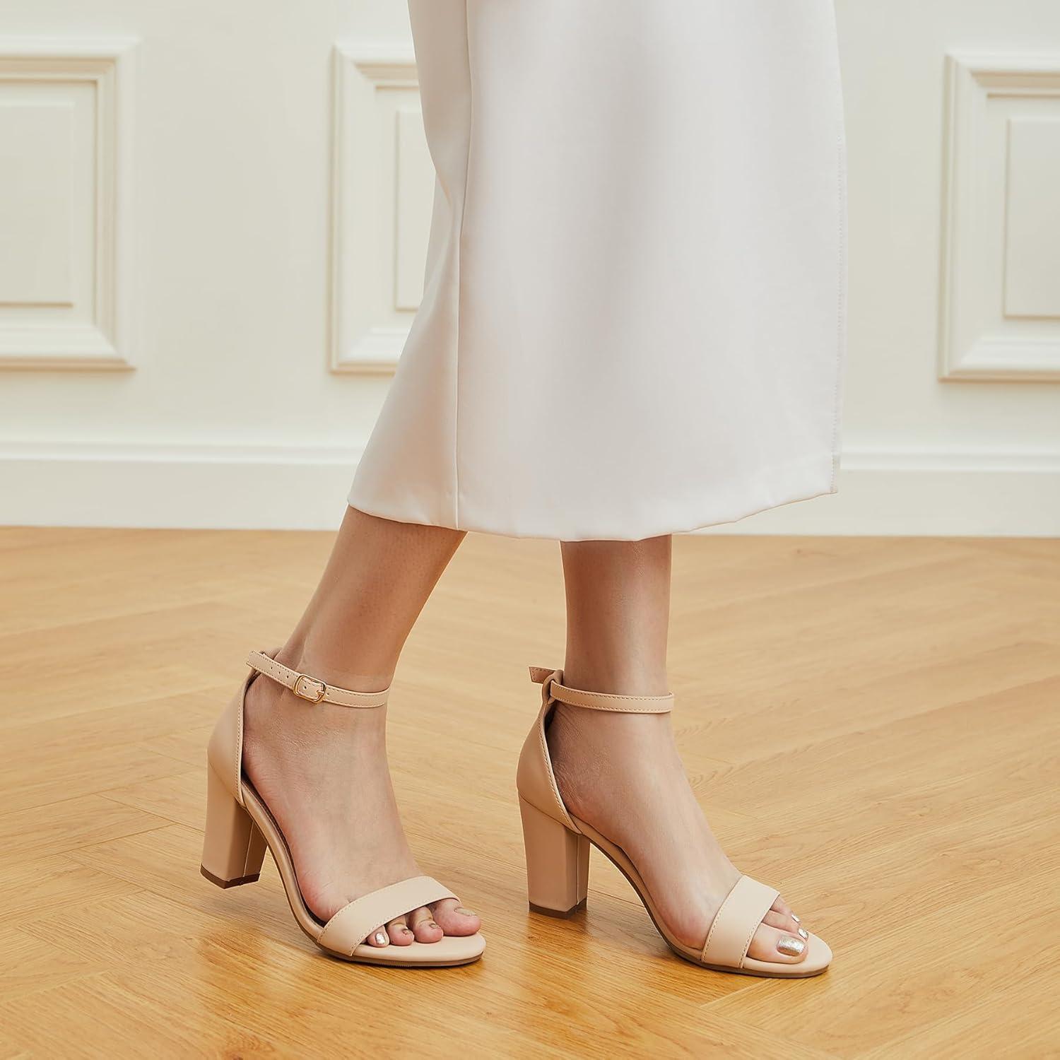 imageTrary Wedding Shoes for Bride Heels for Women Rubber Sole and Insole Provide Excellent CushionNude Strappy