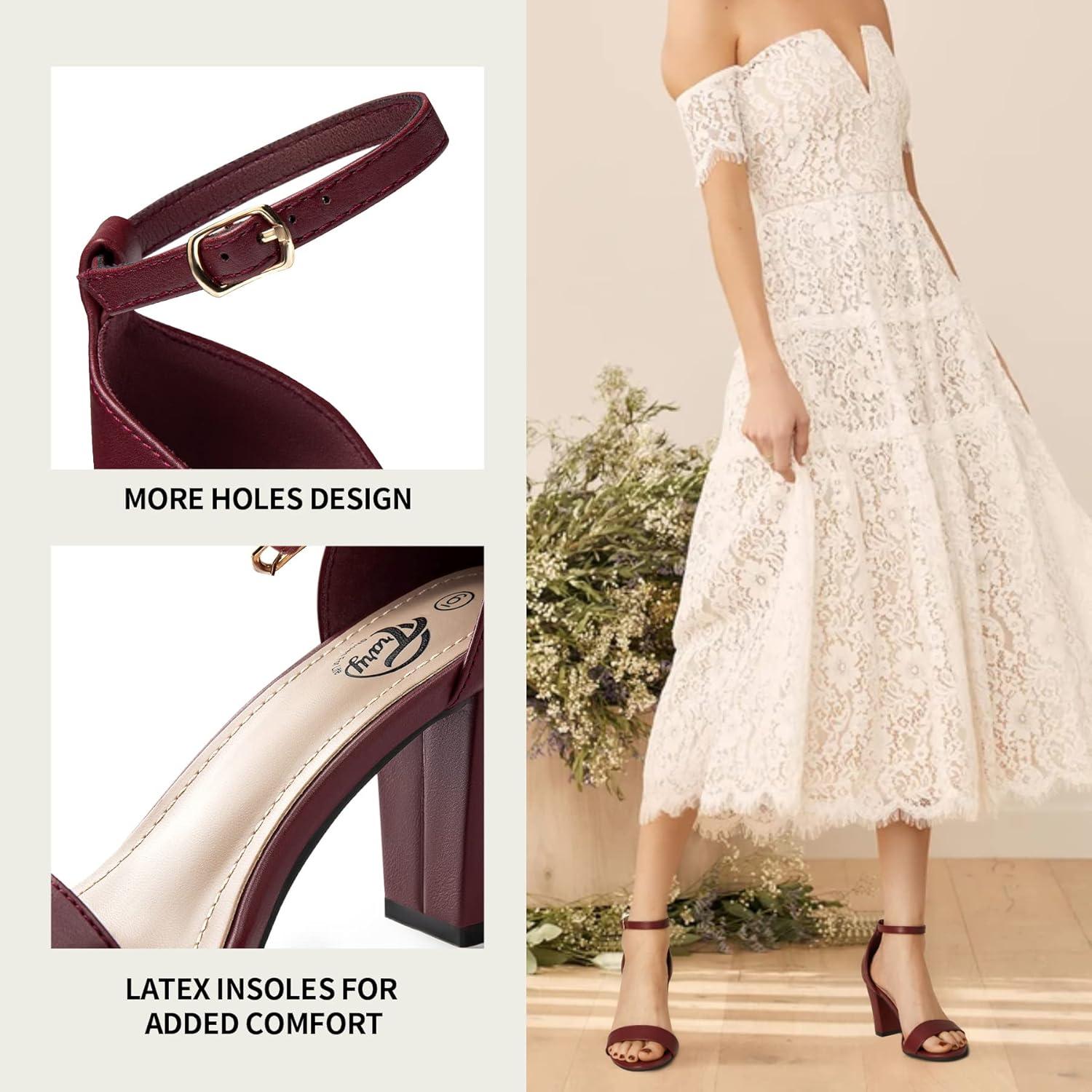 imageTrary Wedding Shoes for Bride Heels for Women Rubber Sole and Insole Provide Excellent CushionWine Red