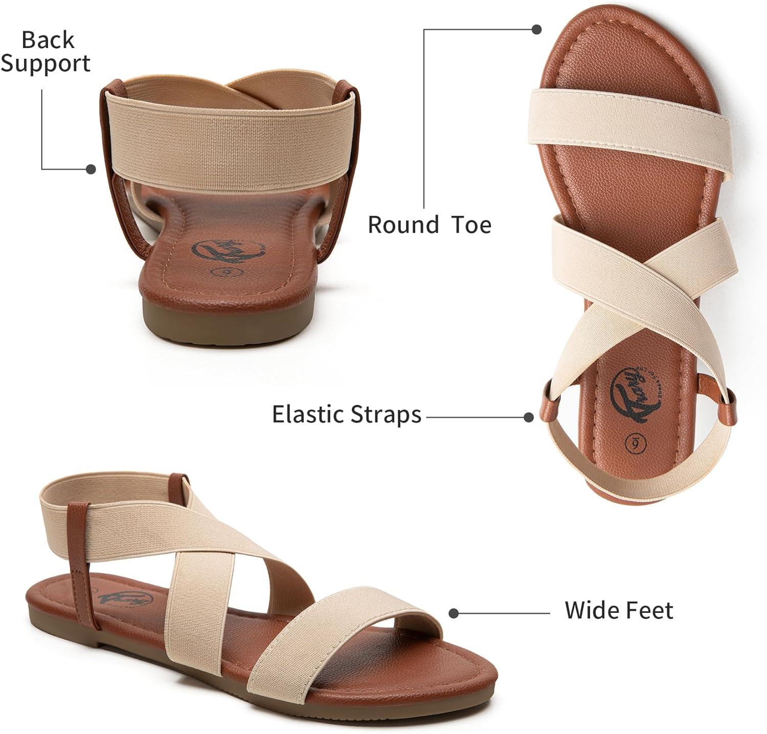 imageTrary Womens Dressy Summer Sandals Elastic Cute Open Toe Wide Sandalias Para MujerBeige