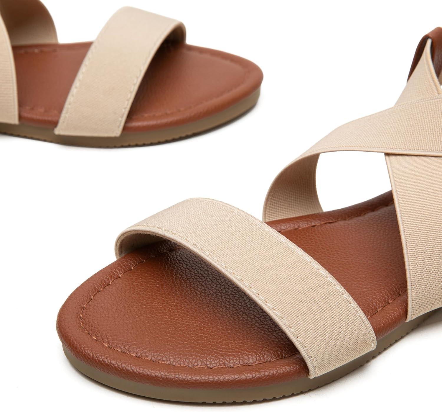 imageTrary Womens Dressy Summer Sandals Elastic Cute Open Toe Wide Sandalias Para MujerBeige