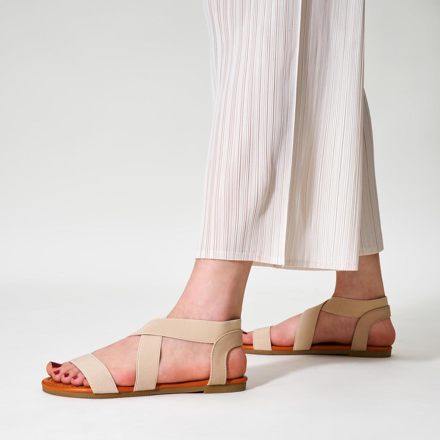 imageTrary Womens Dressy Summer Sandals Elastic Cute Open Toe Wide Sandalias Para MujerBeige01